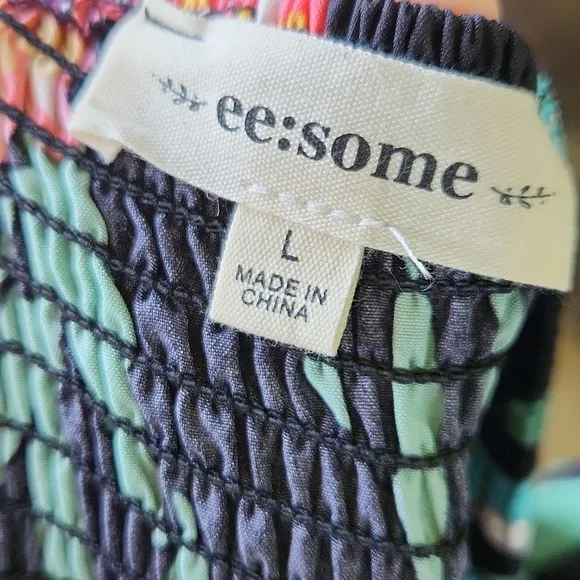 Tropical Floral Pink and Orange Sleeveless Sundress‎ Midi Ruffled sz L - Picture 8 of 13